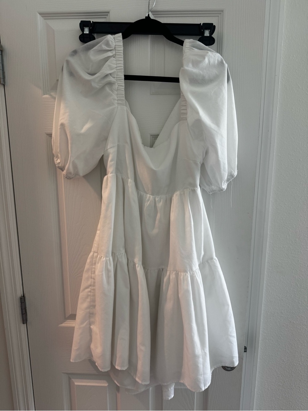 White Puff-Sleeve Tiered Mini Dress - Elegant Summer Style